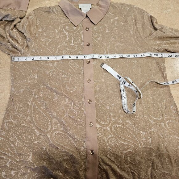 Women's SOFT SURROUNDINGS Paisley Blouse Tan Semi Sheer Style 27364 Size Large - Picture 3 of 8